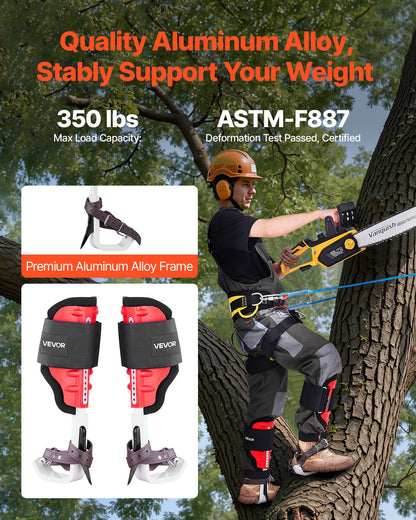 Tree Climbing Spikes Set, Height-Adjustable Tree Climbing Gear with Straps & Spike Protectors, 159 kg Load Capacity, Durable Aluminum Climb Spurs Arborist Equipment for Fruit Picking Hunting