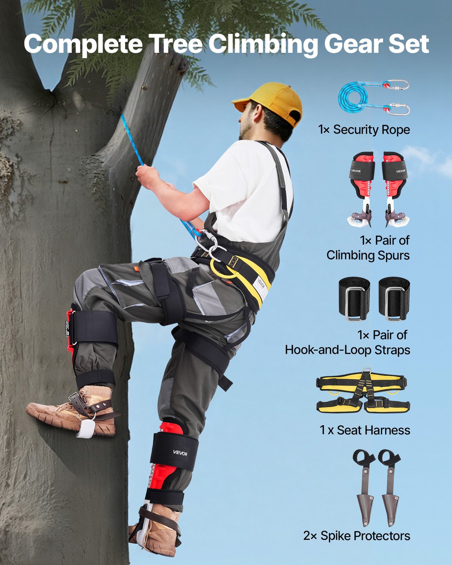 Tree Climbing Spikes Set, Height-Adjustable Tree Climbing Gear with Straps & Spike Protectors, 159 kg Load Capacity, Durable Aluminum Climb Spurs Arborist Equipment for Fruit Picking Hunting
