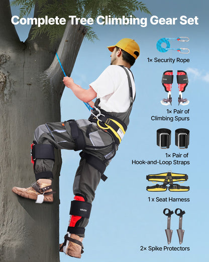 Tree Climbing Spikes Set, Height-Adjustable Tree Climbing Gear with Straps & Spike Protectors, 159 kg Load Capacity, Durable Aluminum Climb Spurs Arborist Equipment for Fruit Picking Hunting