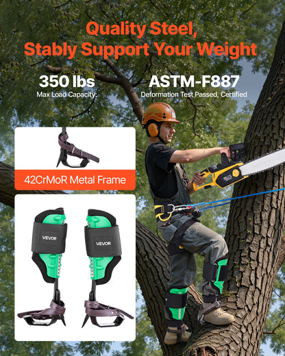 Tree Climbing Spikes Set, Height-Adjustable Tree Climbing Gear with Straps & Spike Protectors, 159 kg Load Capacity, Heavy Duty Steel Climb Spurs Arborist Equipment for Fruit Picking Hunting