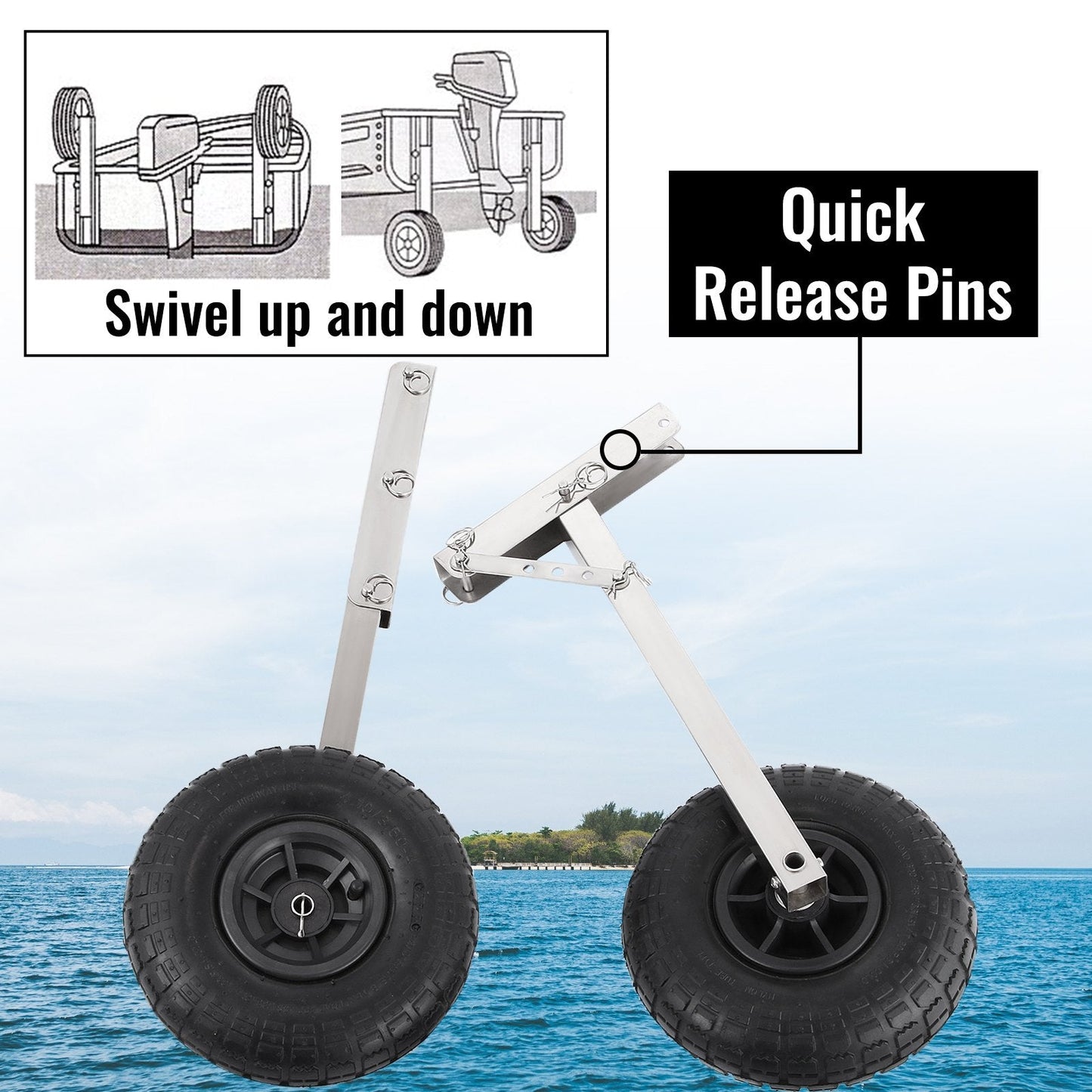 Stainless Steel Boat Launch Wheels, 140 kg Capacity, Easy-Install, 2-Pack