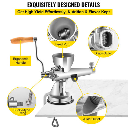 Stainless Steel Manual Wheatgrass Juicer & Vegetable Grinder, 2.53 kg