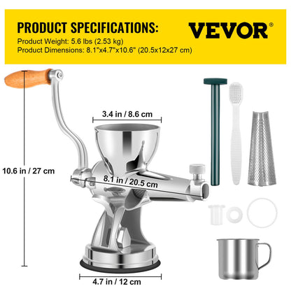 VEVOR Wheatgrass Manual Hand Operated Juicer Stainless Fruit Vegetable Grinder