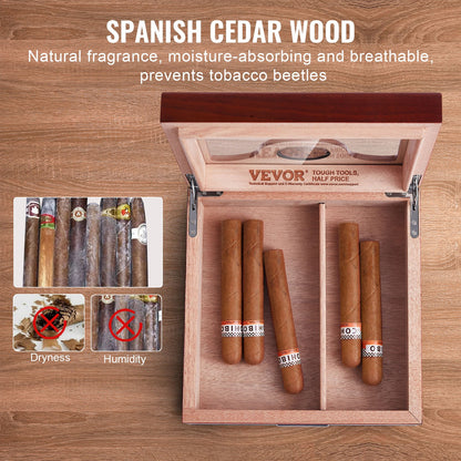 VEVOR Cigar Humidor, Glass Top Cigar Humidor Box, Handmade Spanish Cedar Wood Cigar