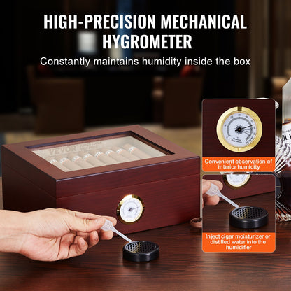 VEVOR Cigar Humidor, Glass Top Cigar Humidor Box, Handmade Spanish Cedar Wood Cigar