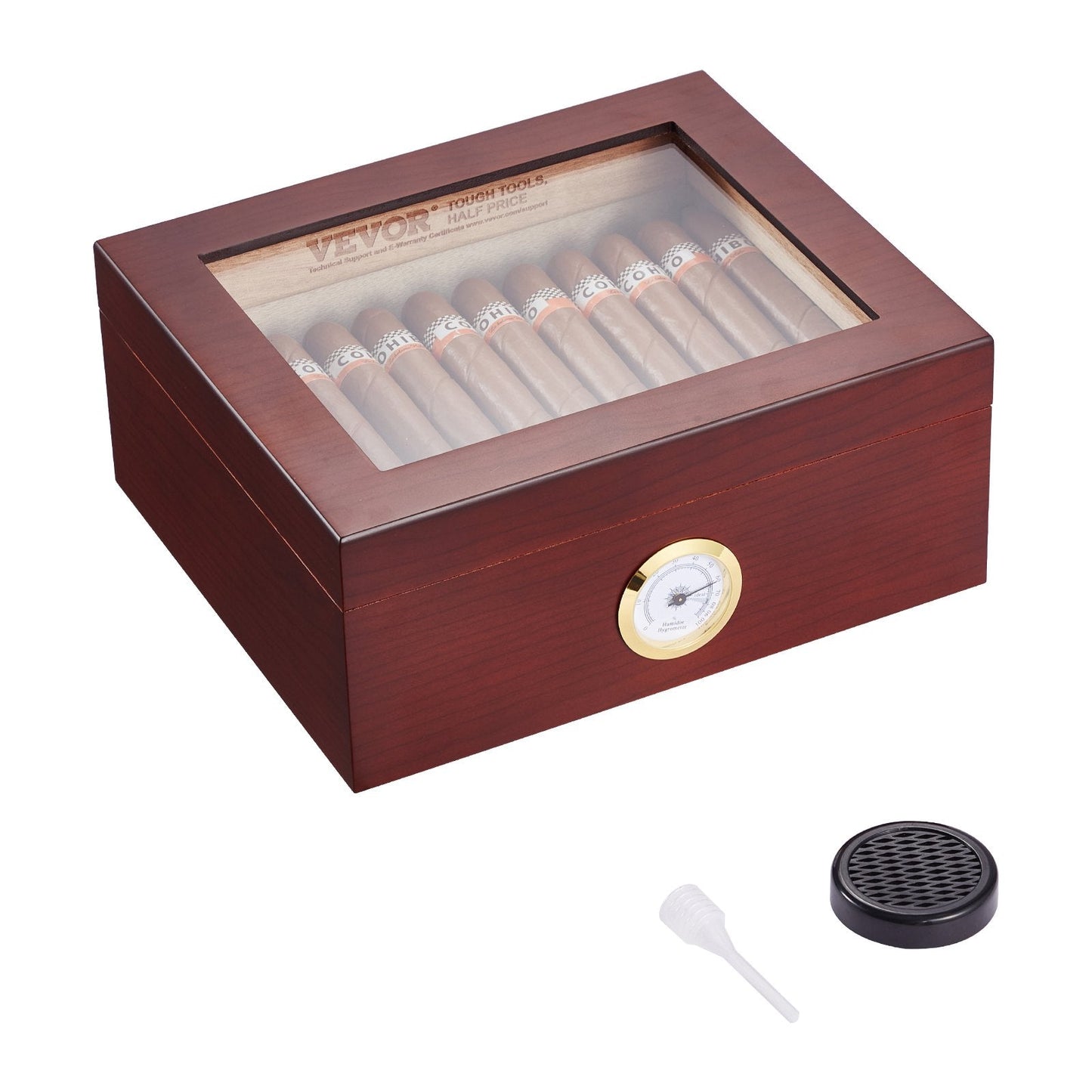 Handcrafted Cedar Cigar Humidor with Glass Top for 30-50 Cigars, Gift for Men
