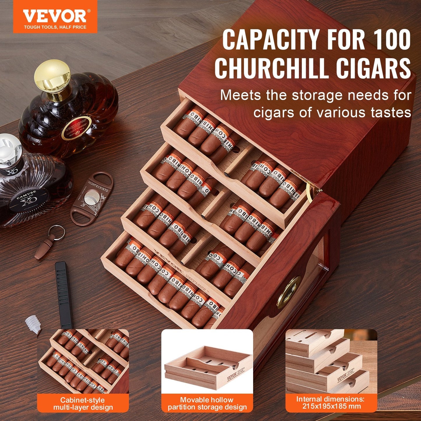 Handcrafted Cedar Wood Cigar Humidor with Digital Humidifier and Hygrometer