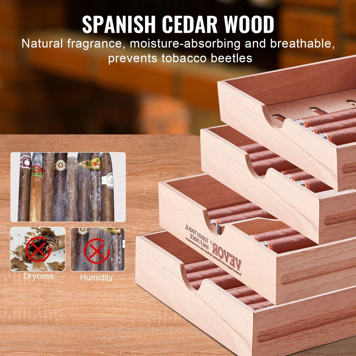 Handcrafted Cedar Wood Cigar Humidor with Digital Humidifier and Hygrometer