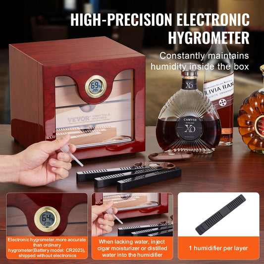 Handcrafted Cedar Wood Cigar Humidor with Digital Humidifier and Hygrometer