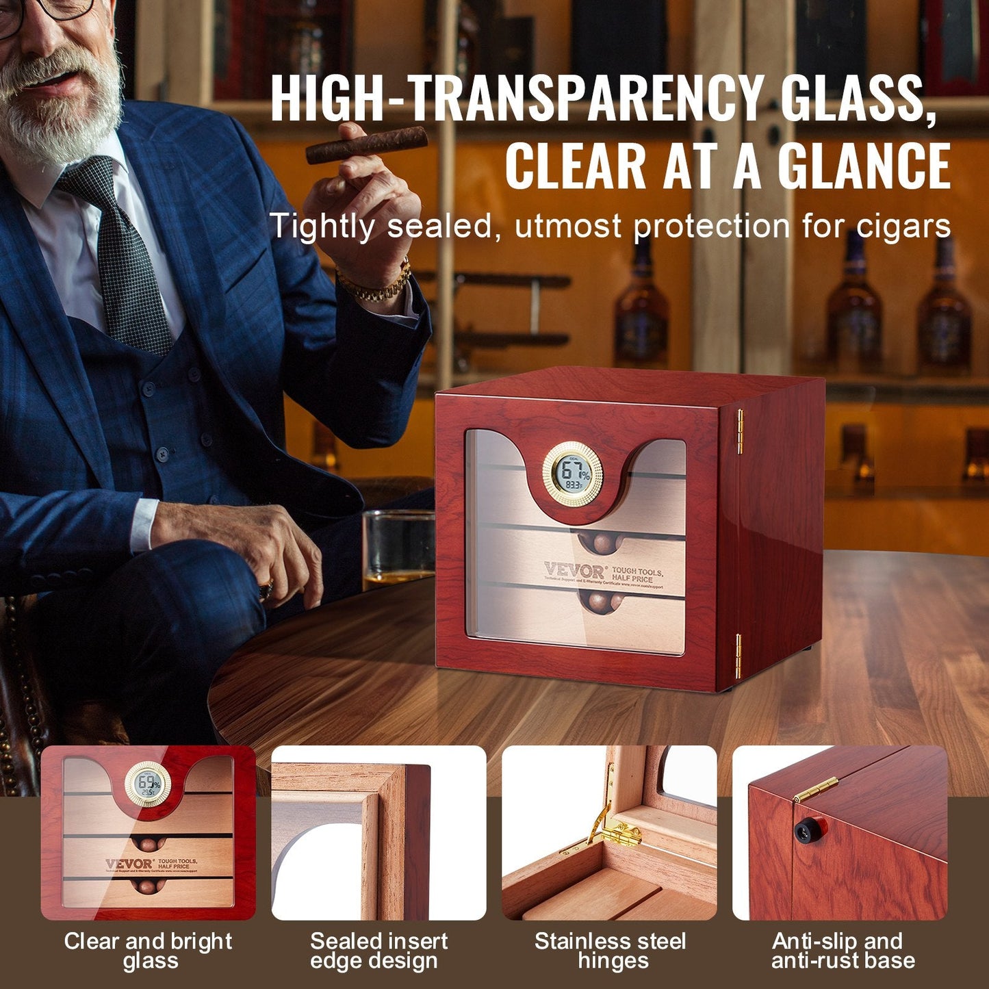 Handcrafted Cedar Wood Cigar Humidor with Digital Humidifier and Hygrometer