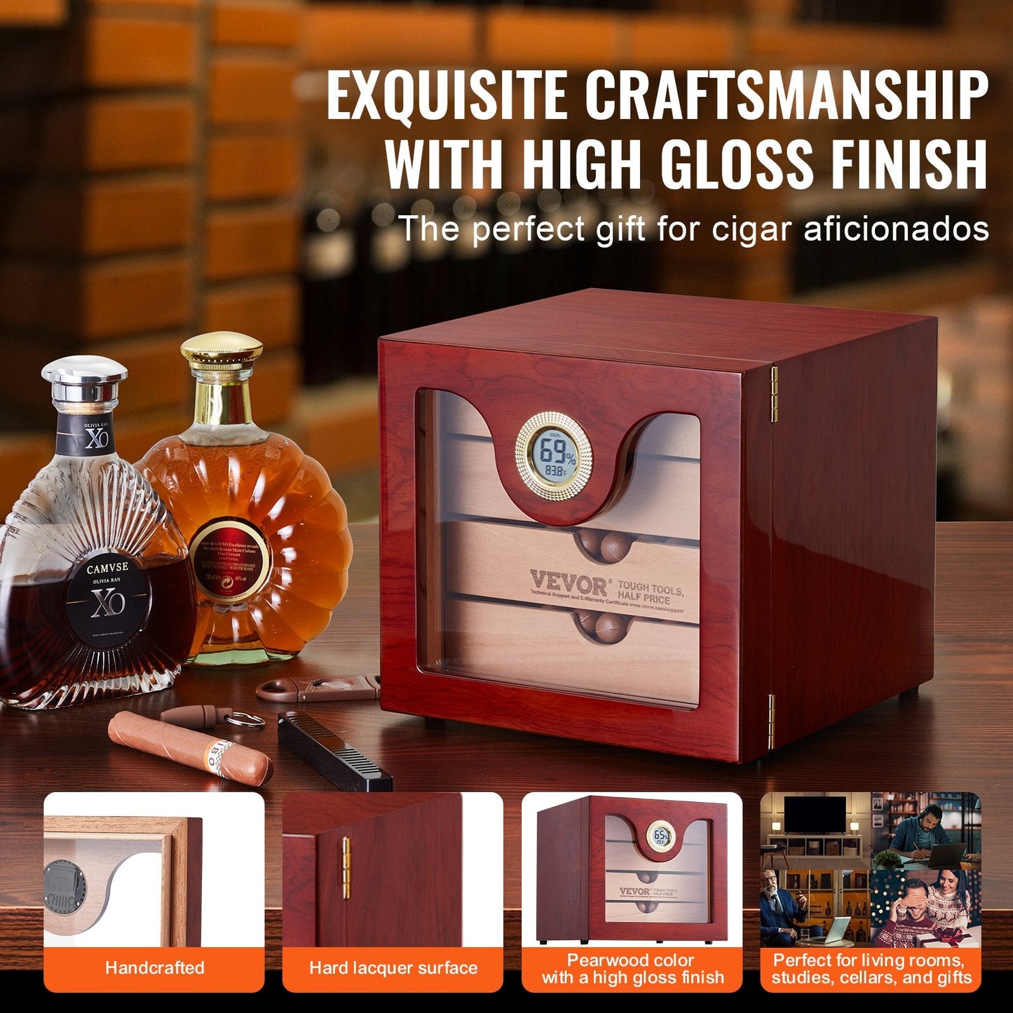 Handcrafted Cedar Wood Cigar Humidor with Digital Humidifier and Hygrometer
