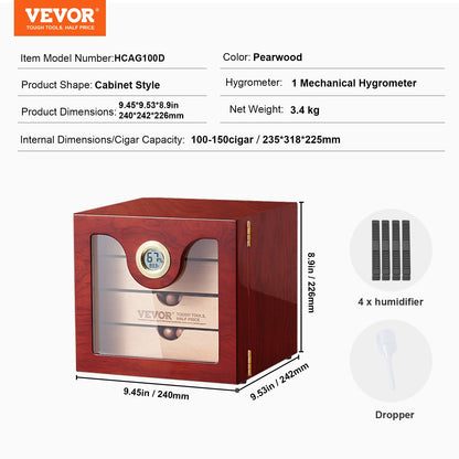VEVOR Cigar Humidor Cabinet, Handmade Spanish Cedar Wood Cigar Humidor for 50-100