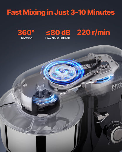 VEVOR Stand Mixer 5.68 L Electric Dough Mixer 1100W 6 + P Speeds Food Beater