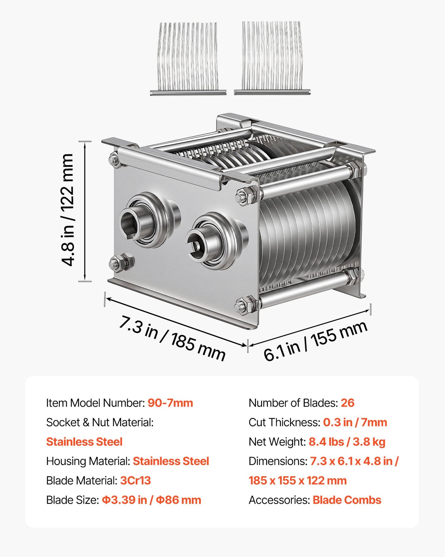 Meat Cutter Machine Blade, 7 mm Replacement Commercial Blade for Model 90 Food Slicer, Stainless Steel, for Boneless Meat, Soft Vegetables