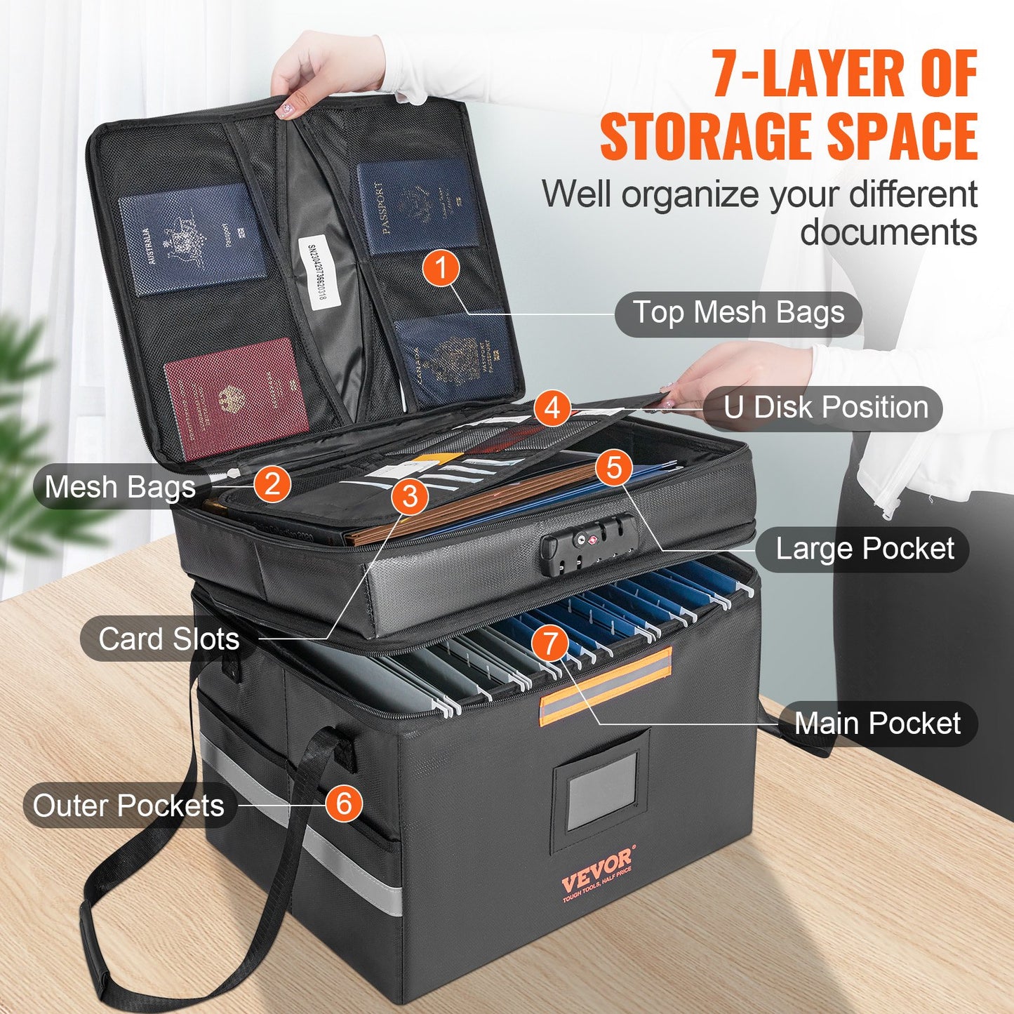 VEVOR Fireproof Document Box, Fireproof Document Bag with Lock 2000℉, Fireproof