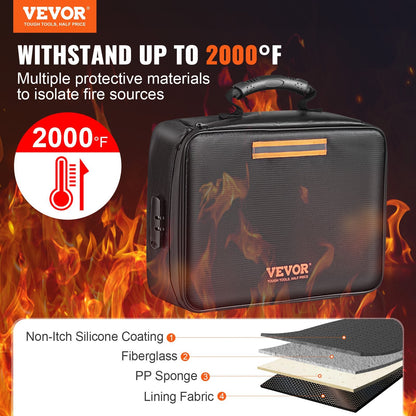 Fireproof & Waterproof Document Box with Lock - 3-Layer Storage, 2000°C Protection
