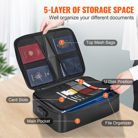 Fireproof & Waterproof Document Box with Lock - 3-Layer Storage, 2000°C Protection