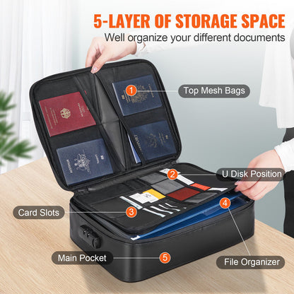 VEVOR Fireproof Document Box, Fireproof Document Bag with Lock 2000℉, 3-layer Fireproof