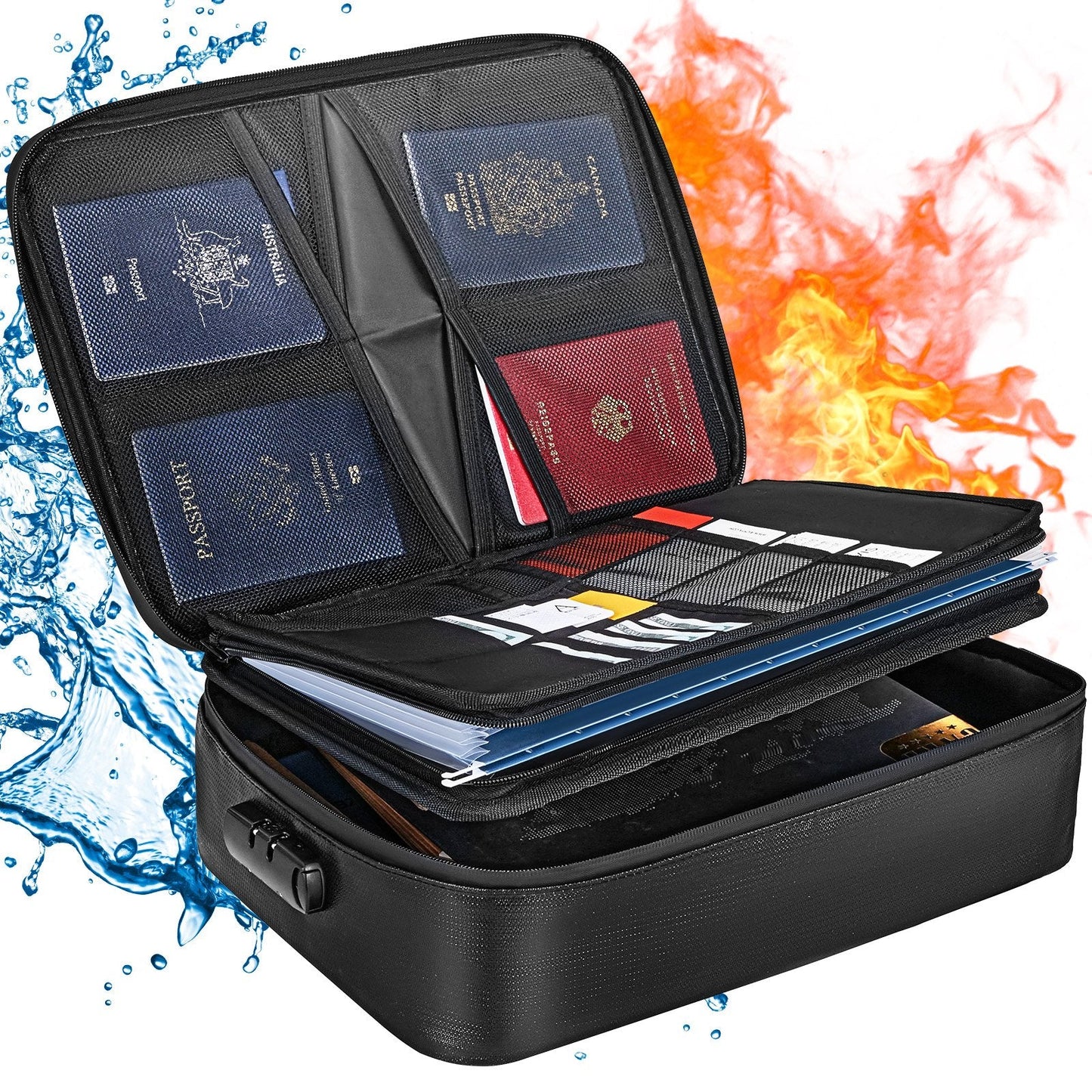 Fireproof & Waterproof Document Box with Lock - 3-Layer Storage, 2000°C Protection