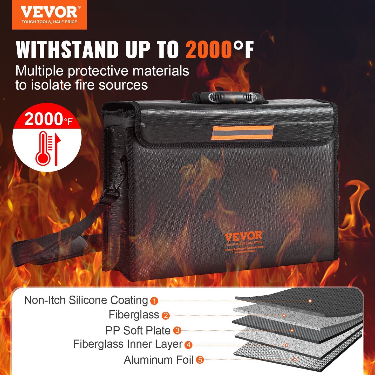 Fireproof & Waterproof Document Storage Box with 2000°C Protection, 0.39m x 0.32m x 0.36m