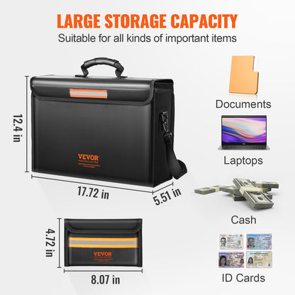 VEVOR Fireproof Document Box, Fireproof Document Bag with 2000℉, 3-layer Folding
