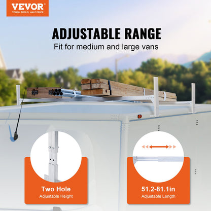 VEVOR Van Roof Ladder Rack, 2 Bars Aluminum Alloy Roof Ladder Racks, 181 kg Capacity