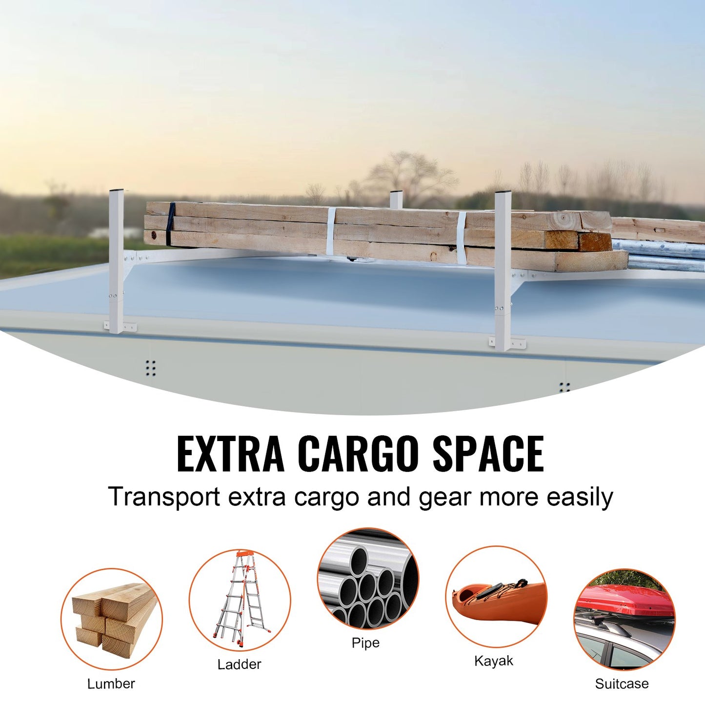 VEVOR Van Roof Ladder Rack, 2 Bars Aluminum Alloy Roof Ladder Racks, 181 kg Capacity