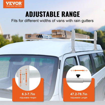 Adjustable Alloy Van Roof Rack, 1.2-2m, 227 kg Capacity for Full-Size Vans