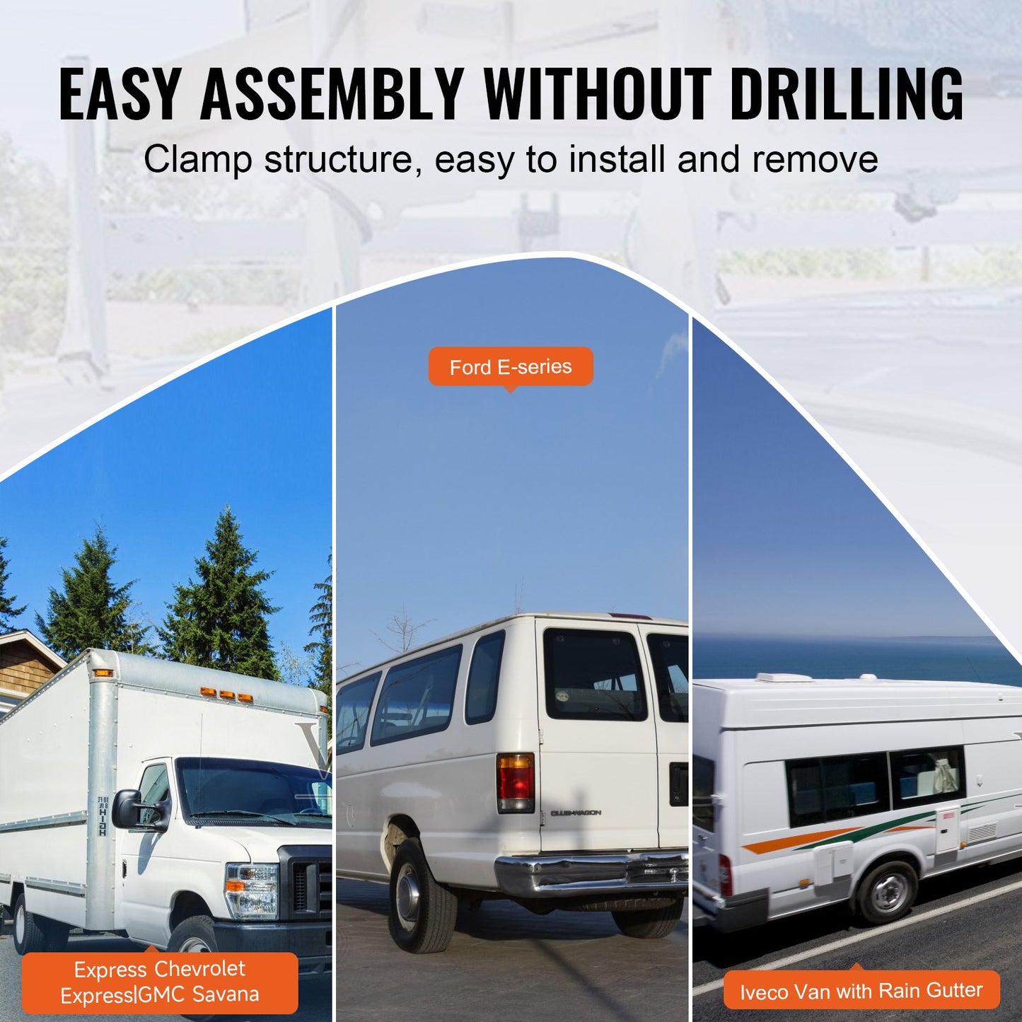 VEVOR 2-Bar Van Roof Ladder Rack Alloy Adjustable 47.2"-78.7" for Full-Size Vans