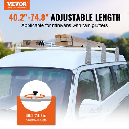 VEVOR Van Roof Ladder Rack, 3 Bars Alloy Steel Roof Racks, 750 LBS Capacity Rain-Gutter