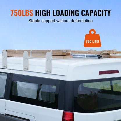 VEVOR Van Roof Ladder Rack, 3 Bars Alloy Steel Roof Racks, 750 LBS Capacity Rain-Gutter