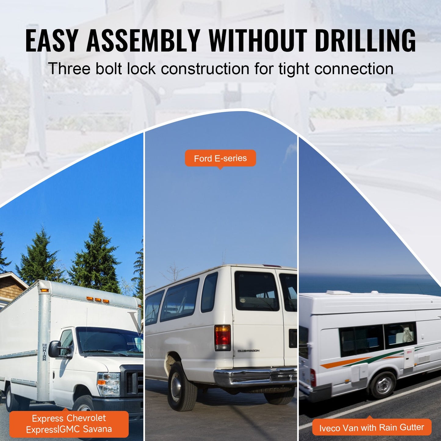 VEVOR Van Roof Ladder Rack, 3 Bars Alloy Steel Roof Racks, 750 LBS Capacity Rain-Gutter