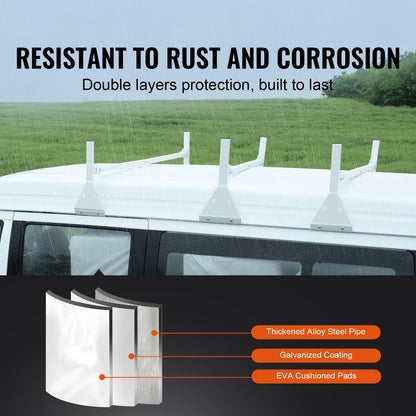 Adjustable 3-Bar Roof Ladder Rack for Full-Size Vans, 340 kg Capacity, Rustproof