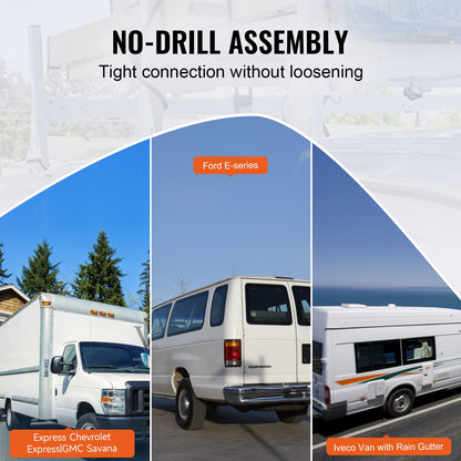 VEVOR 3-Bar Van Roof Ladder Rack Adjustable 56.3"-61.4" for Full-Size Vans