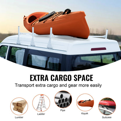 Adjustable 3-Bar Roof Ladder Rack for Full-Size Vans, 340 kg Capacity, Rustproof