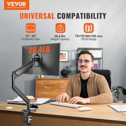 Single Monitor Mount, Adjustable Arm for 33-89 cm Screens, 12 kg Capacity
