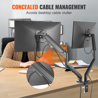 Dual Monitor Arm for 33-89 cm Screens, Adjustable with 12 kg Capacity per Arm