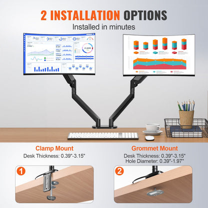 Dual Monitor Arm for 33-89 cm Screens, Adjustable with 12 kg Capacity per Arm