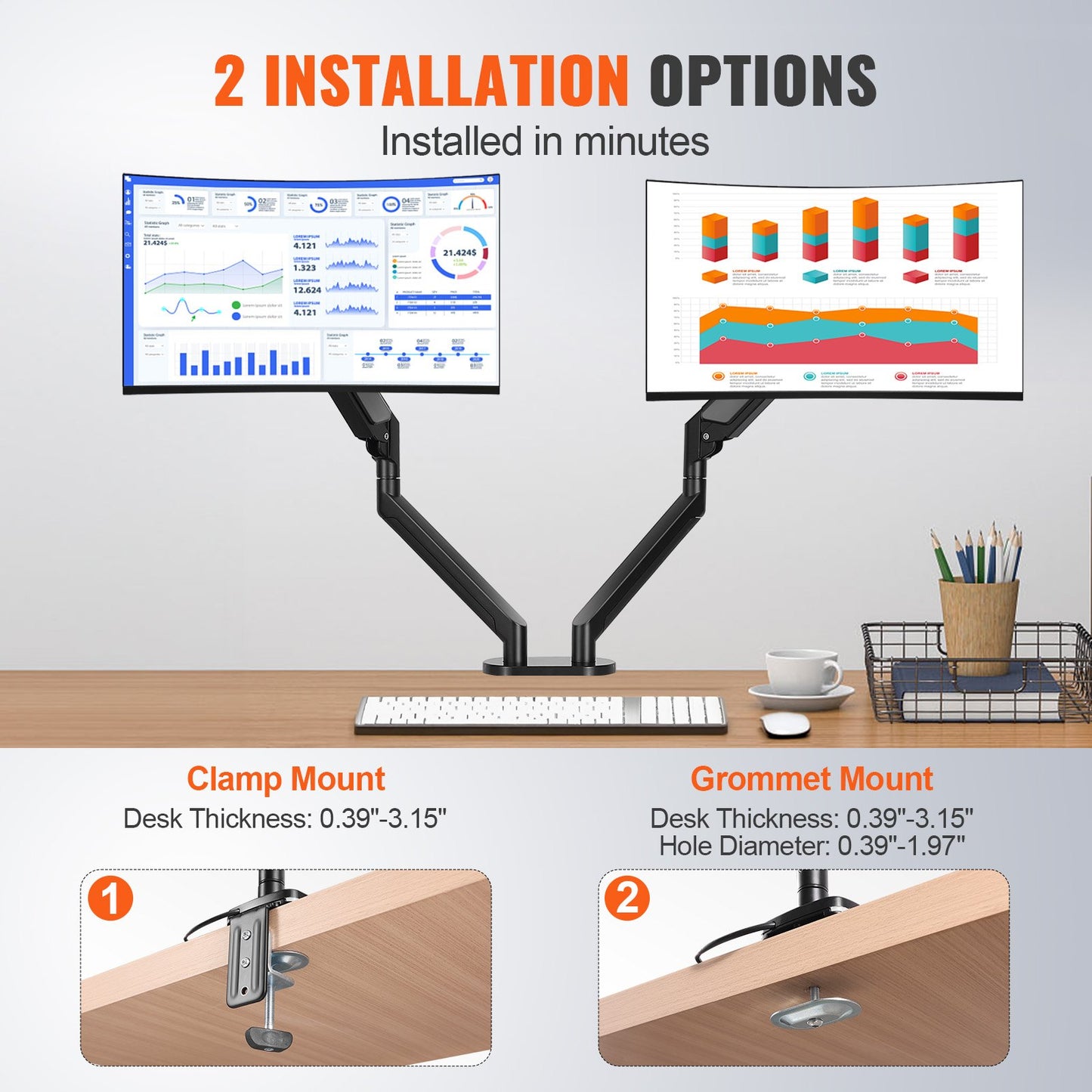 VEVOR Dual Monitor Mount, Supports 13"-35"（330-889 mm）Screens, Fully Adjustable