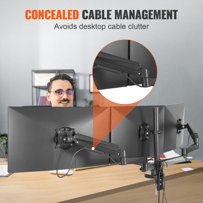 Triple Monitor Mount with Gas Spring Arm, Fits 330-686 mm Screens, 9.1 kg Capacity