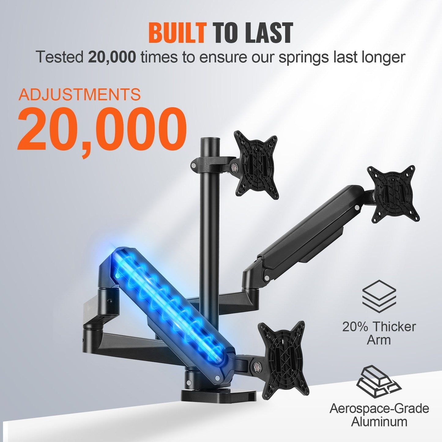 Triple Monitor Mount with Gas Spring Arm, Fits 330-686 mm Screens, 9.1 kg Capacity