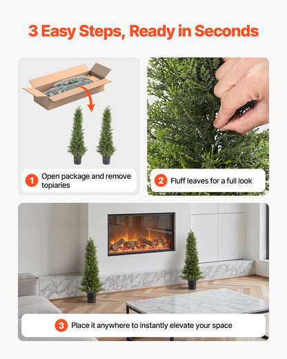 Artificial Topiary Cedar Trees, 2 Set 914mm Faux Pine Shrubs Plants, Fake Silk Tree Look Real, Easy Assembly for Decor Front Porch Outdoor Patio Garden Balcony Backyard Indoor Office