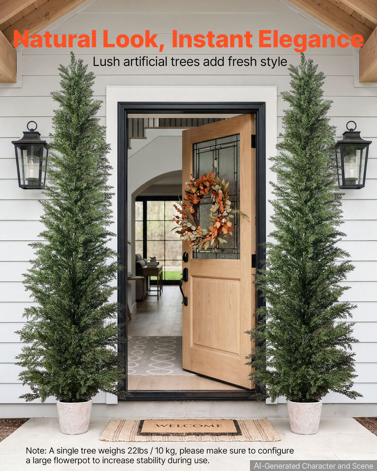 Artificial Topiary Cedar Tree 2438mm Set of 2 with Pot Greenery Decor, Premium PE Fake Trees, Year-Round Indoor & Outdoor Faux Green Plant for Front Door, Entryway, Porch, Balcony, Patio, Garden