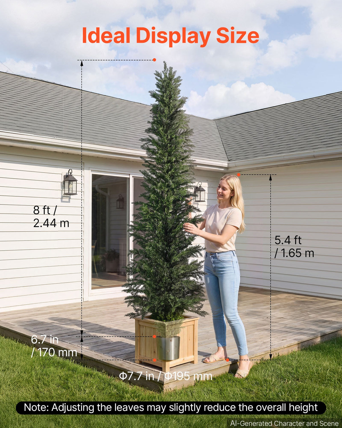 Artificial Topiary Cedar Tree 2438mm Set of 2 with Pot Greenery Decor, Premium PE Fake Trees, Year-Round Indoor & Outdoor Faux Green Plant for Front Door, Entryway, Porch, Balcony, Patio, Garden