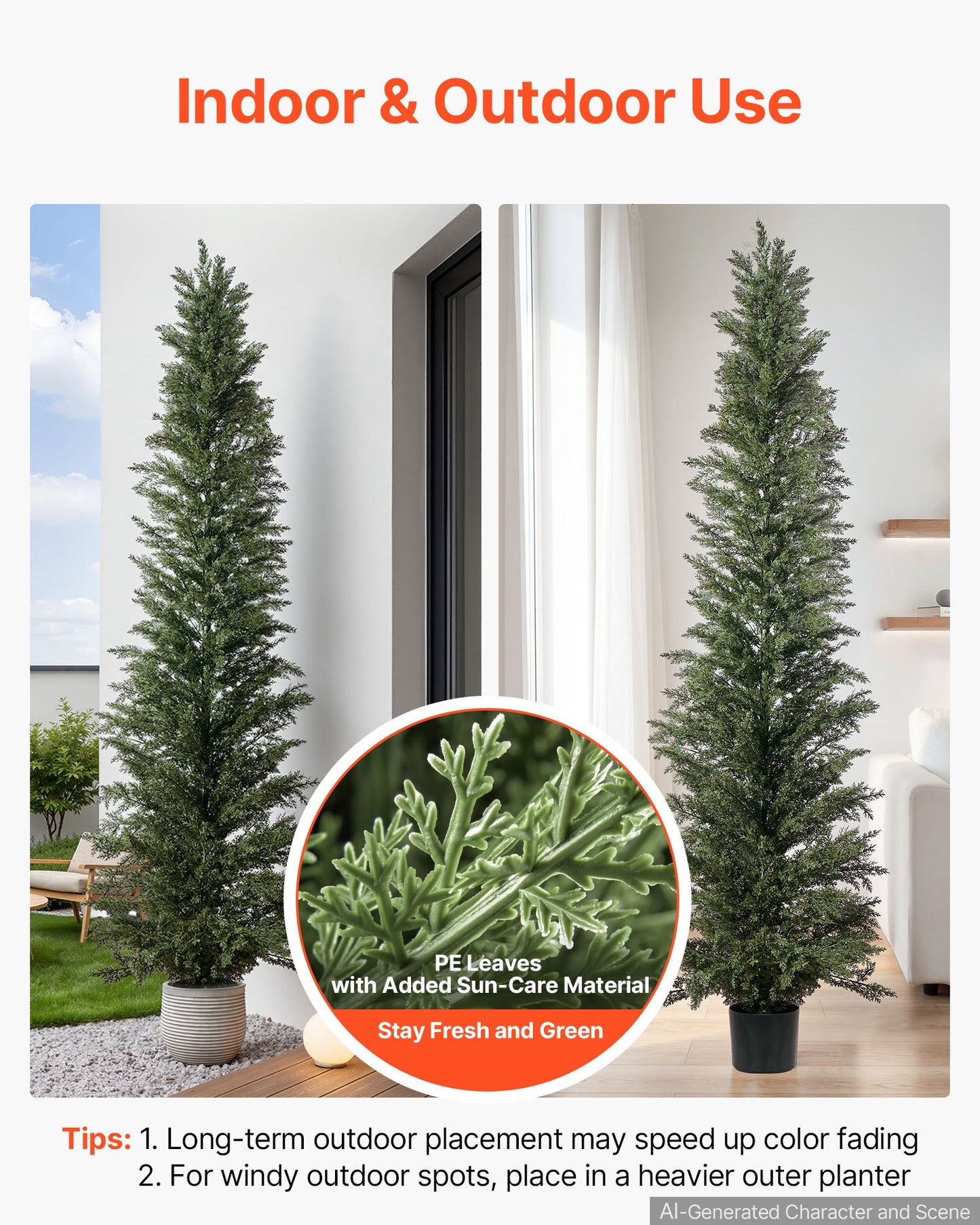 Artificial Topiary Cedar Tree 2438mm Set of 2 with Pot Greenery Decor, Premium PE Fake Trees, Year-Round Indoor & Outdoor Faux Green Plant for Front Door, Entryway, Porch, Balcony, Patio, Garden