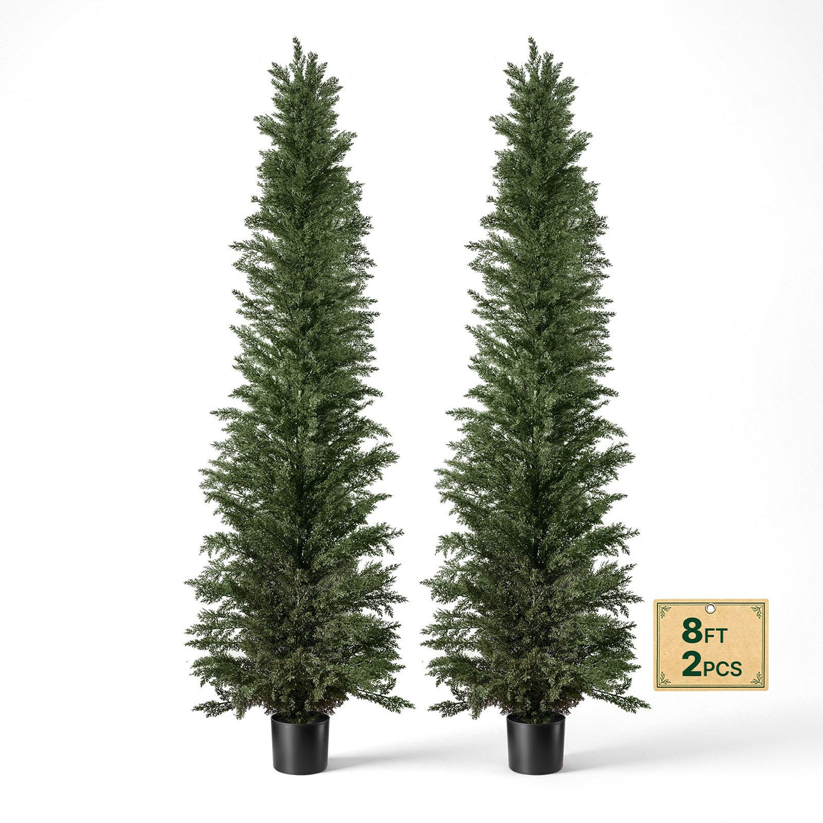 Artificial Topiary Cedar Tree 2438mm Set of 2 with Pot Greenery Decor, Premium PE Fake Trees, Year-Round Indoor & Outdoor Faux Green Plant for Front Door, Entryway, Porch, Balcony, Patio, Garden