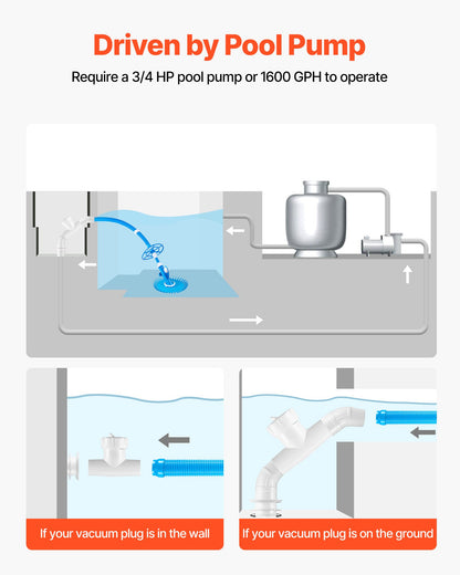 Suction Pool Cleaner, Automatic Pool Vacuum Cleaner, Suction Side Automatic Pool Cleaner, Suction Vacuum Pool Sweeper with 12 Hoses, for In-ground and Above-ground Pool Up to 609.6 x 1066.8 cm