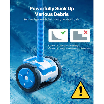VEVOR Suction Pool Cleaner Vacuum Cleaner 2 Wheels for In/Above-ground Pool