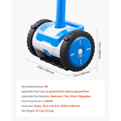 VEVOR Suction Pool Cleaner Vacuum Cleaner 2 Wheels for In/Above-ground Pool