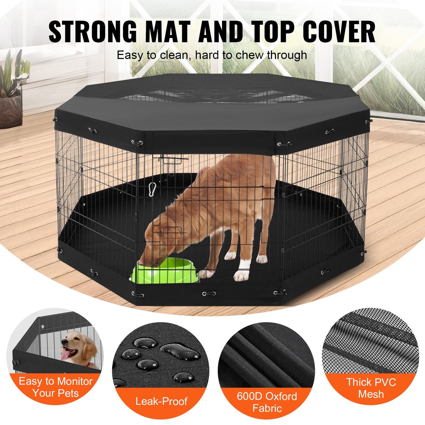 VEVOR Dog Playpen 8 Panels Foldable Metal Dog Exercise Pen with Pad Cover 30"H